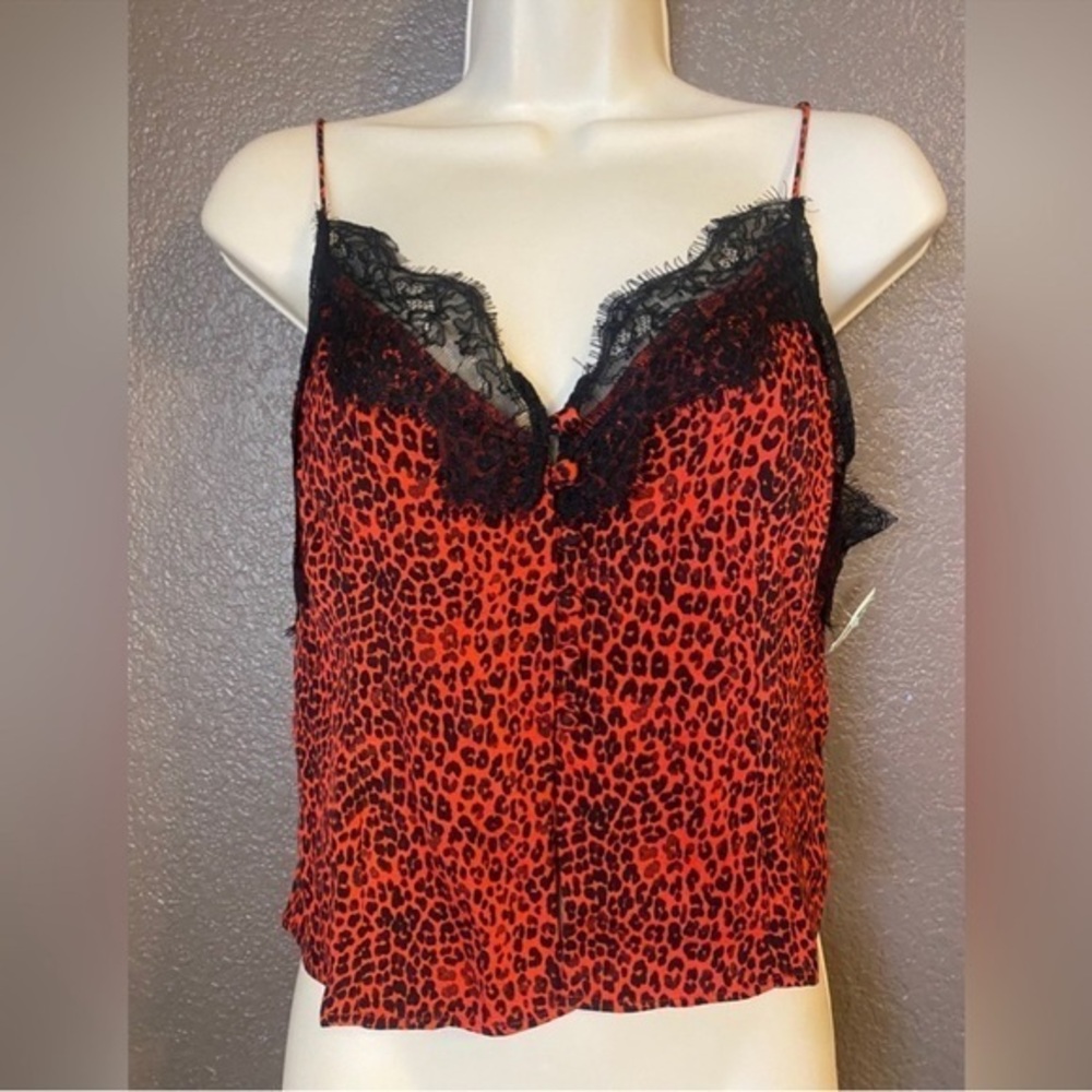 AFRM Red Leopard Cami with Black Lace